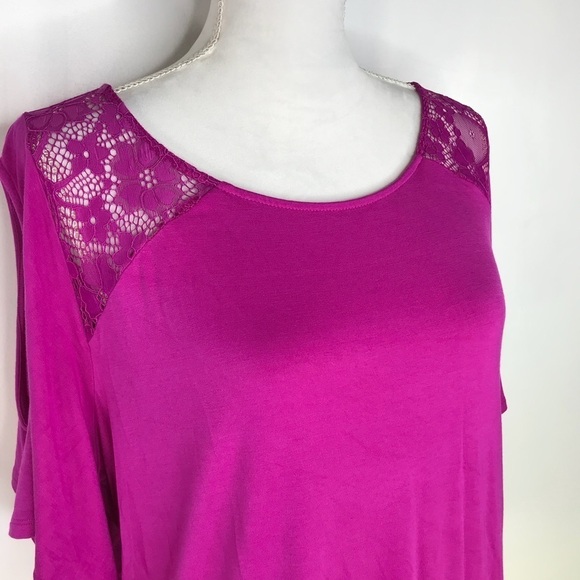 Bianca Nygard Cold Shoulder Raspberry Lace Top - Picture 7 of 8